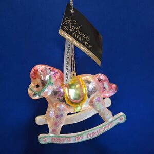 NEW 2011 Robert Stanley Babys 1st Christmas Rocking Horse Glitter Glass Ornament